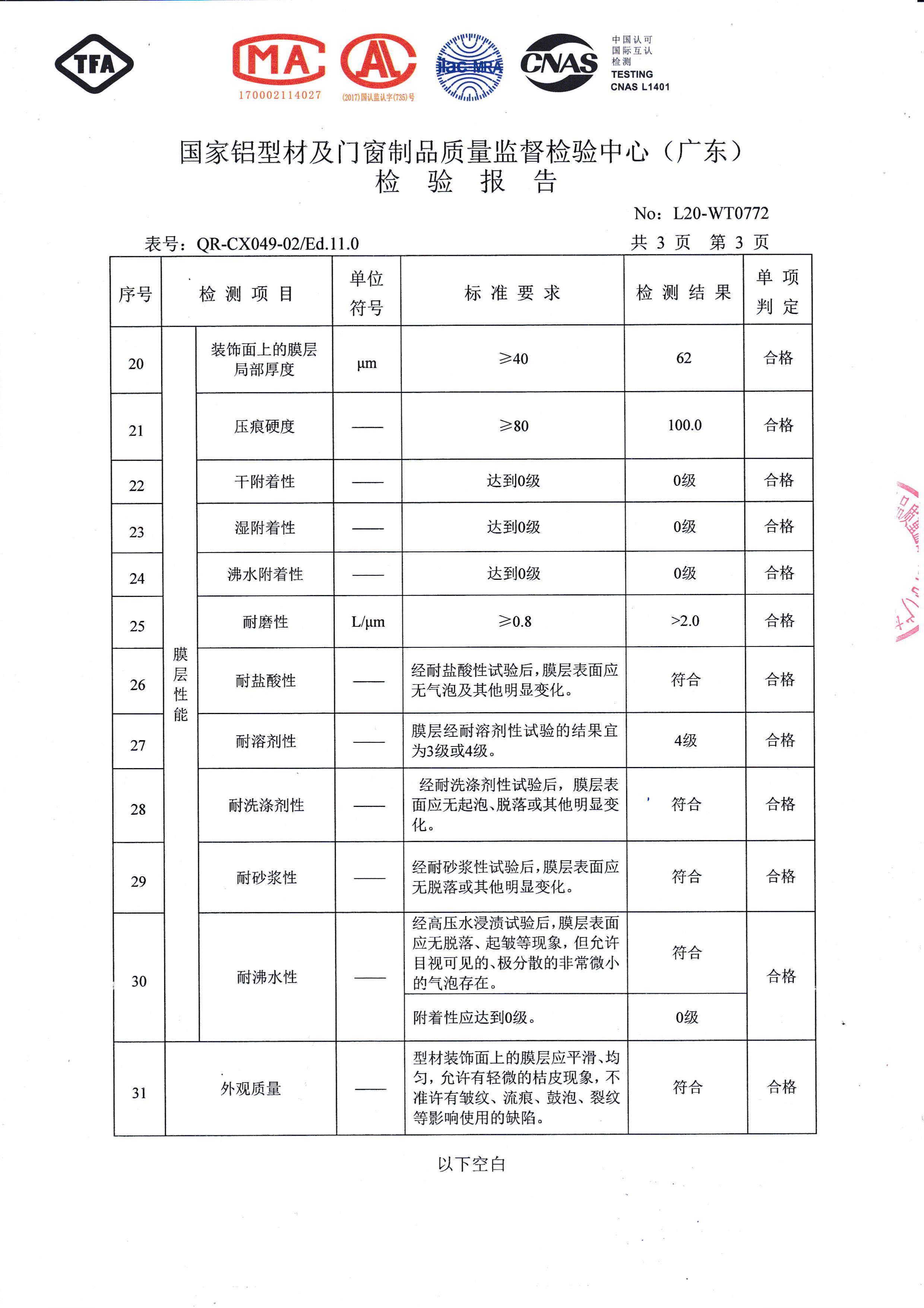 噴粉型材檢驗(yàn)報(bào)告（四）